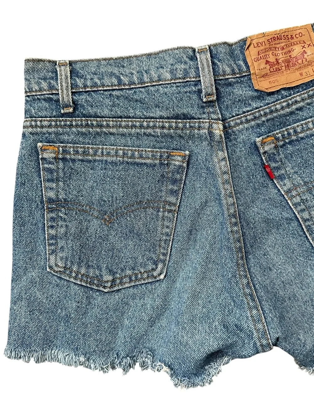Vintage 90s Levis Medium Wash Zipper Fly Cutoff Cotton Denim Shorts 31” Waist